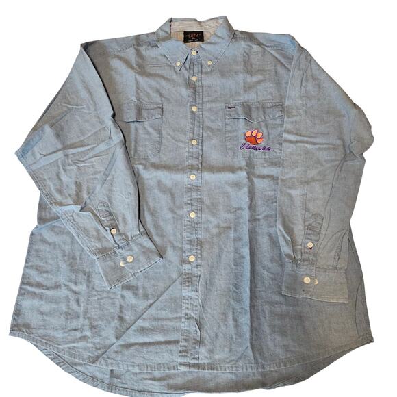 Sports Line Clemson Tigers Embroidered Logo Denim Button Up Shirt Men's XL 3620 - Picture 1 of 7